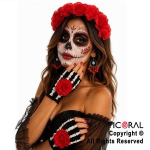 SET DISFRAZ CATRINA VINCHA AROS Y GUANTES